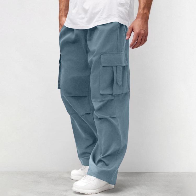 Men Loose Straight Casual Work Pants Sports Long Pants with Pockets M синий