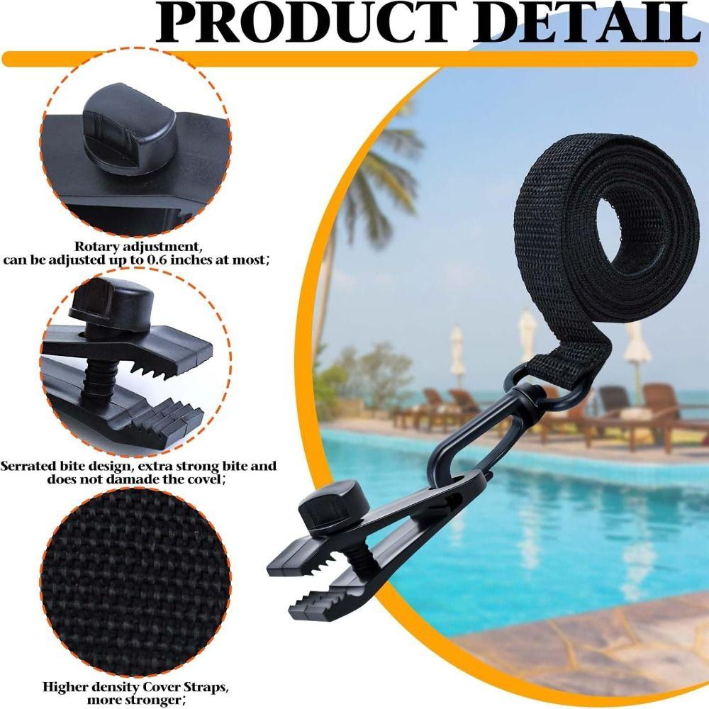 18/24Pcs Heavy-duty Pool Solar Cover Reel Attachment Kit Windproof Fixed Solar Cover Attachment Kit Straps Universa Rope&Clip