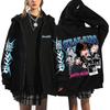 Stray Kids Blue Vintage Bootleg Zip Hoodie Sleeve Prints Stray Kids Arc Logo  Members Photo Collage & Pink Rock‑Star Logo, Oversized K‑Pop Fan Zip‑Up