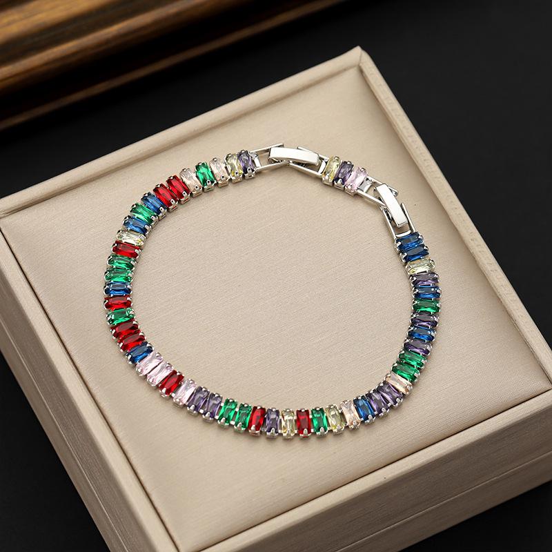 Hot Selling Multicolor Zircon Tennis Bracelet - Single Row 2.5*5mm, Niche Design