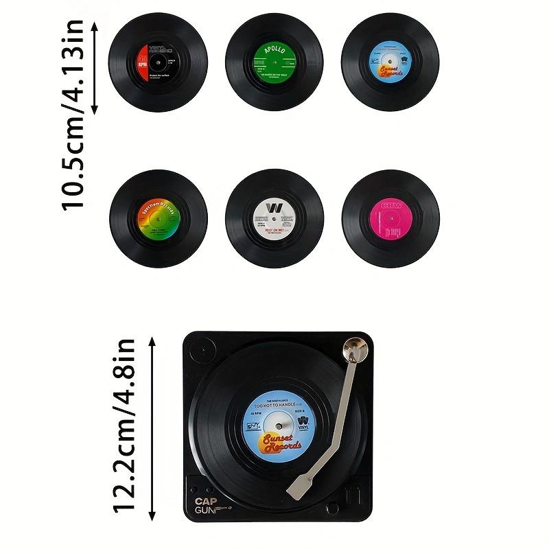 

6Pcs Record Coaster with Player Storage Stand, Retro Vinyl Record Coaster, for Home Decoration, Non-Slip Insulated Coaster