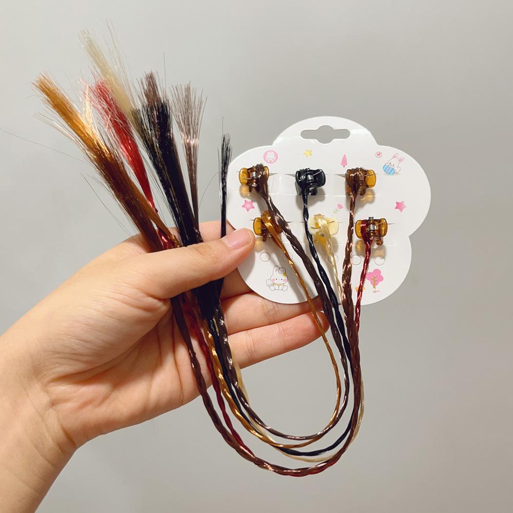 6Pcs/Set Colorful Rainbow Braided Hair Extensions with Clips Girls Ponytail Hairpieces Kids Hair Accessories