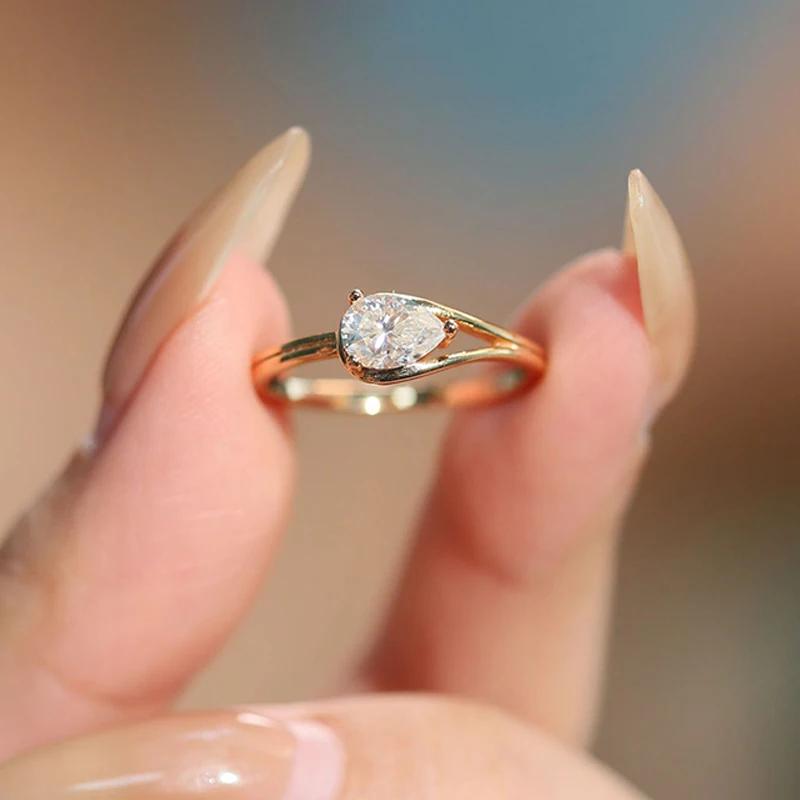 

New 925 Sterling Silver Gold Simple Water Drop White Zircon Rings for Women Party Engagement Fine Jewelry Gift 7