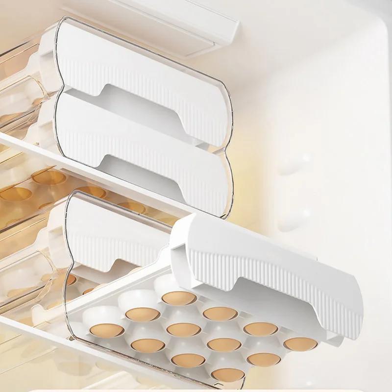 16/32 Grids Egg Storage Containers Double-Layer Pull-Out Drawer Egg Storage Box Plastic Egg Storage Tray Kitchen Accessories