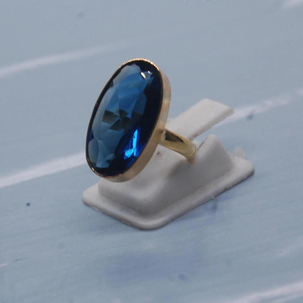 Oval Blue Spinel 925 Sterling Silver Yellow Gold Overlay Statement Ring