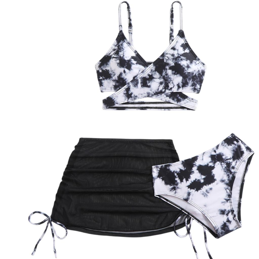 Piger To-delt Badedragt Sæt Tre-delt Tankini Bikini med Justerbare Stropper og Skørt Cover-up til Sommer Strand Pool Vandaktiviteter