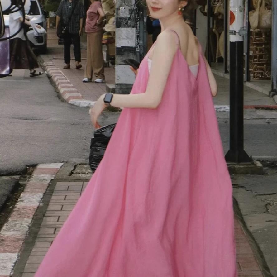 Pink Fairy Sling Dress - Women’s 2025 French Style Summer Long Dress