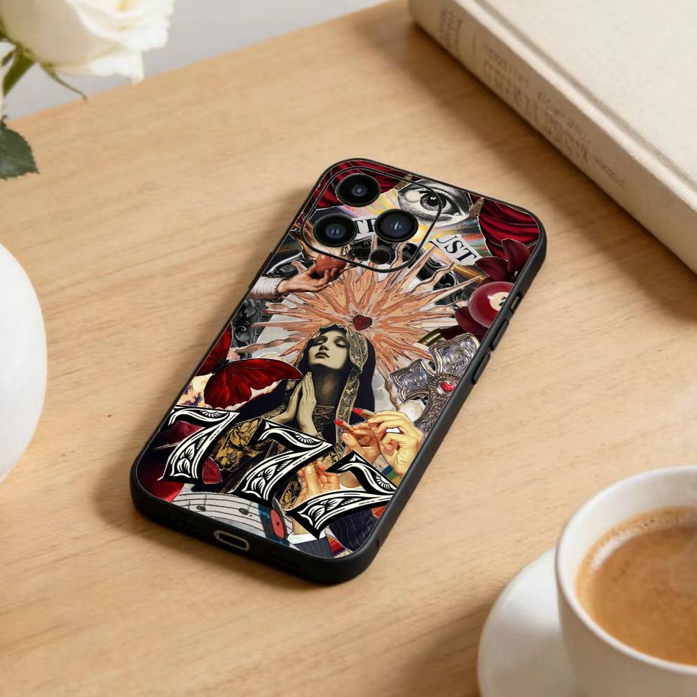 Dark Ornate Collage Art  Phone Case For iPhone 17 16 15 14 13 12 Max Plus Silicone Black Cover