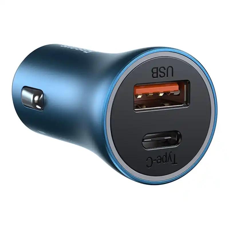 Billaddare Baseus Golden Contactor Pro, Usb + Usb-C, Qc4.0+, Pd, Scp, 40W (Blå) + Kabel USB-C till Lightning 1M (Blå)