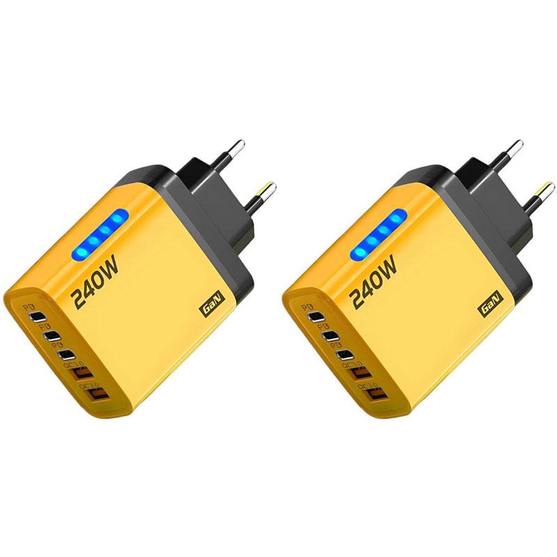 240W Gyorstöltő PD USB Töltő Gyors Telefontöltő Adapter 5 Portos Fali Adapter EU Dugó EU plug yellow