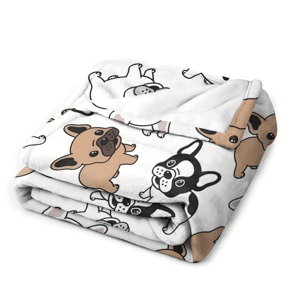 1pc Throw Contemporary Style Digital Printed French Bulldog Flannel Blanket for Couch Bed Sofa Comfy Warm blankets all season