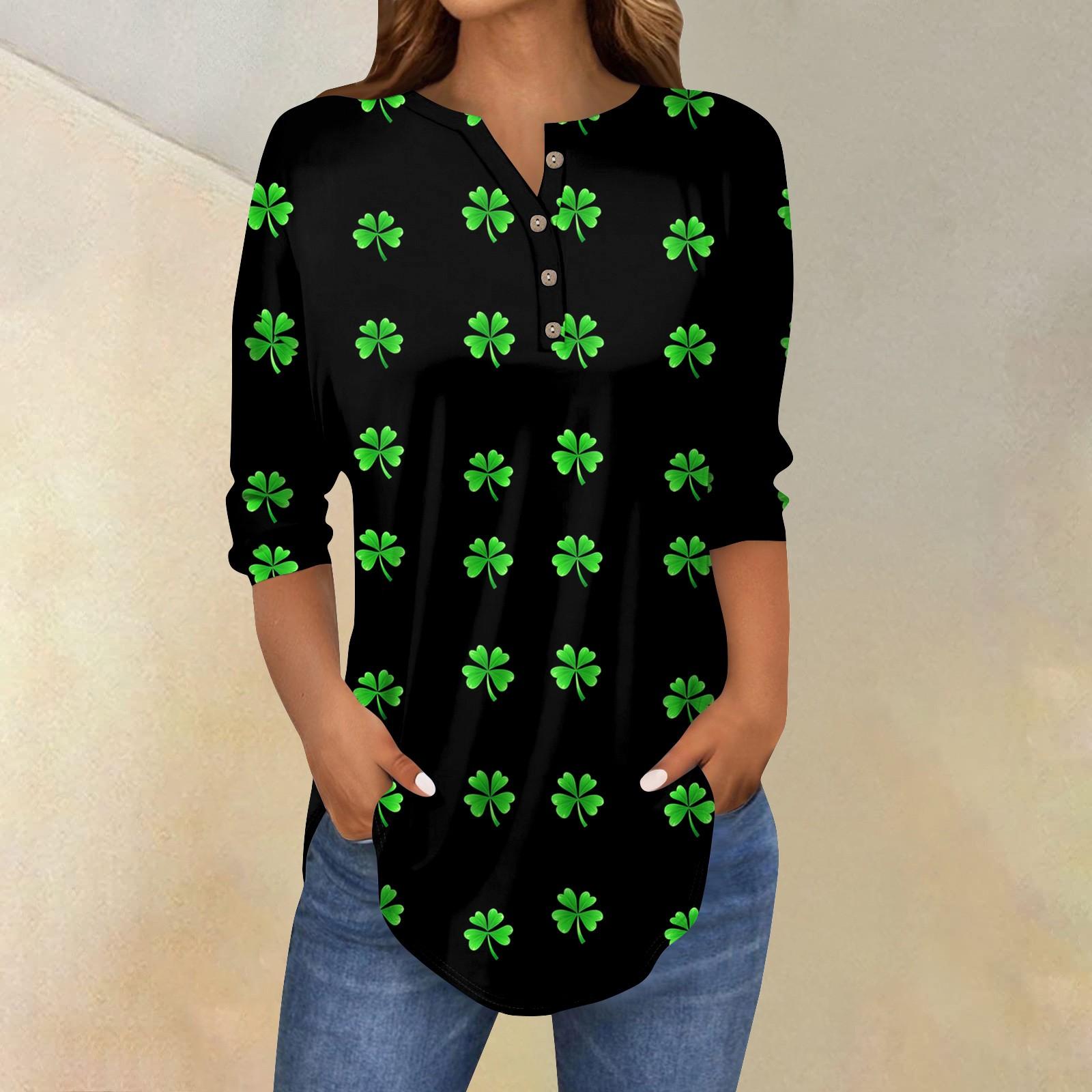 

Женские топы с рукавами 3/4, летние футболки с принтом и V-образным вырезом, повседневные базовые футболки, рубашки на пуговицах, туники, топы St. День Патрика L армия зеленый