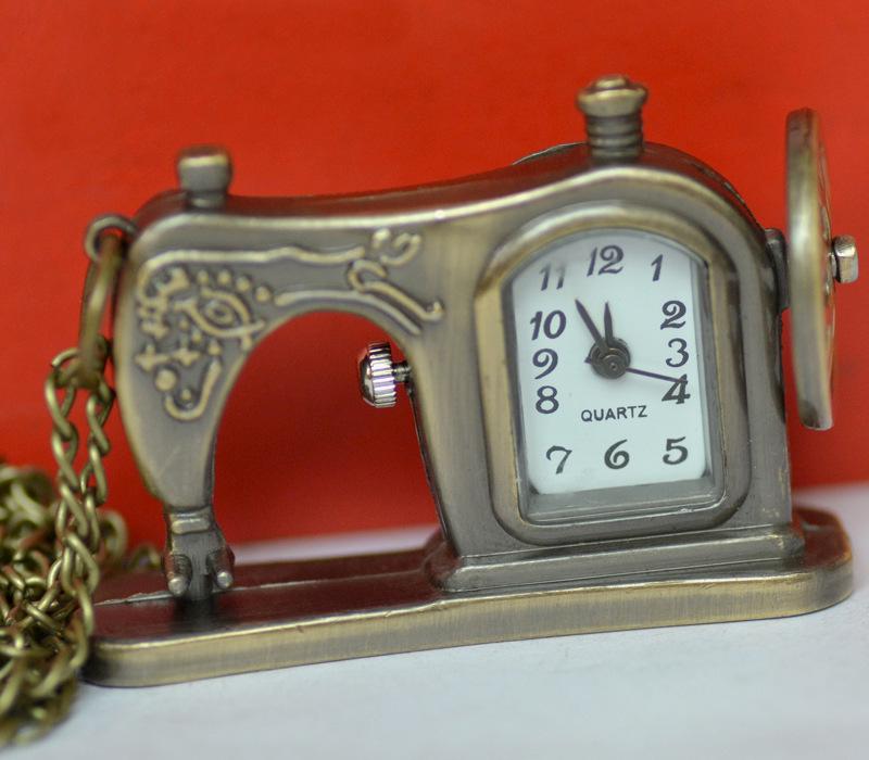 Retro Sewing Machine Quartz Pocket Watch Necklace Pendant 7007