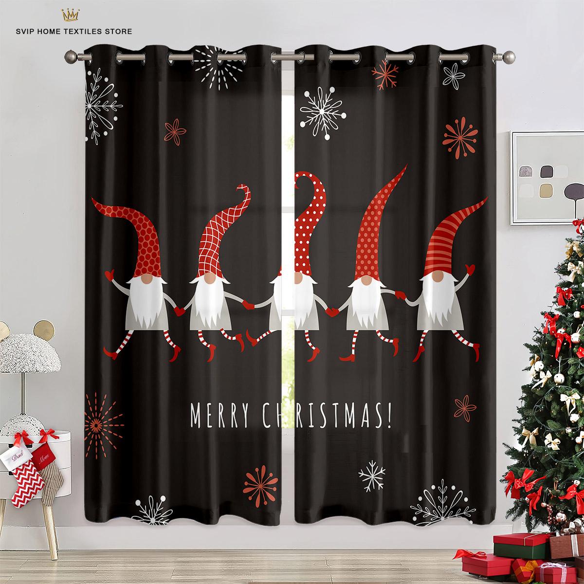 

Christmas Holiday Cartoon Style Elk Black Red Check Window Curtains, 2 Panelss, Deluxe Home, Living Space, Bedroom Space, Balcony Area, Kitchen W50X130H(CM)X2PCS&Rod pocket