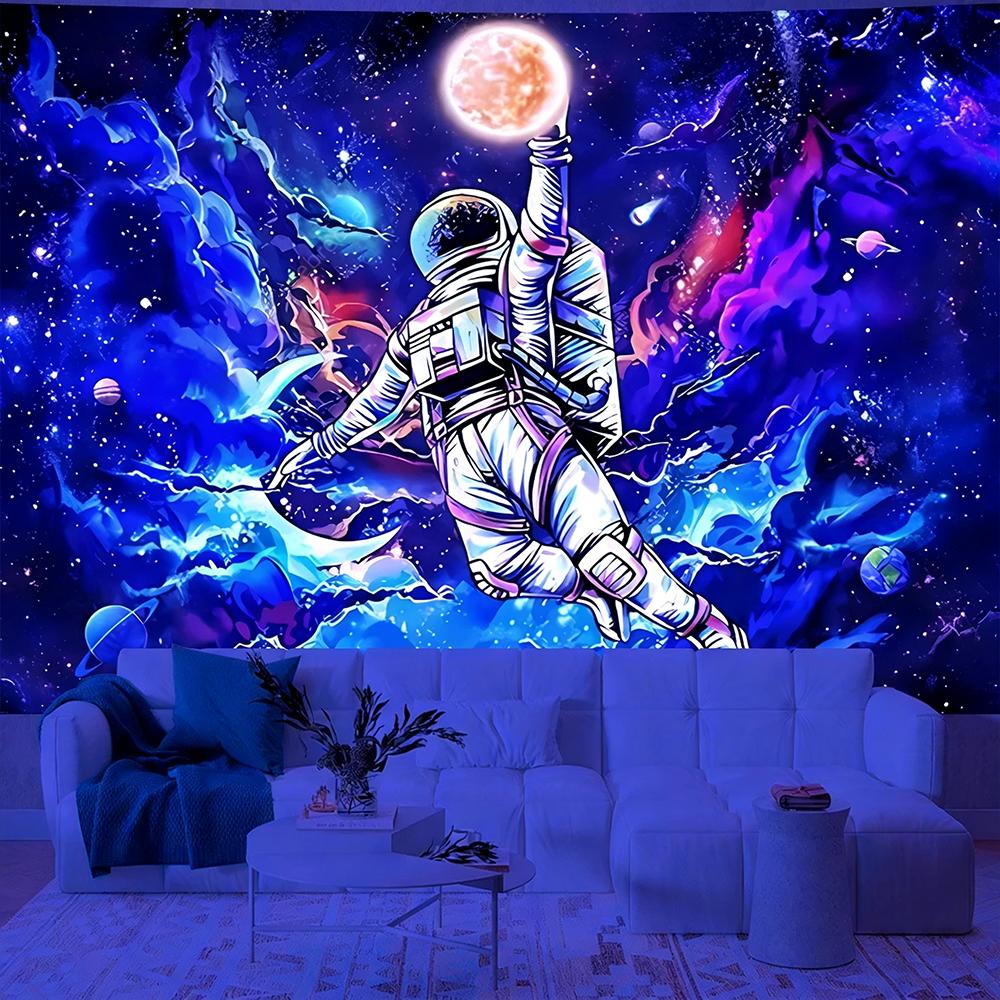 Neon Astronaut Tapestry For Vivid Decor Uv Reaction Tapestry Background Decoration Wall Hanging Bedroom Party Decoration