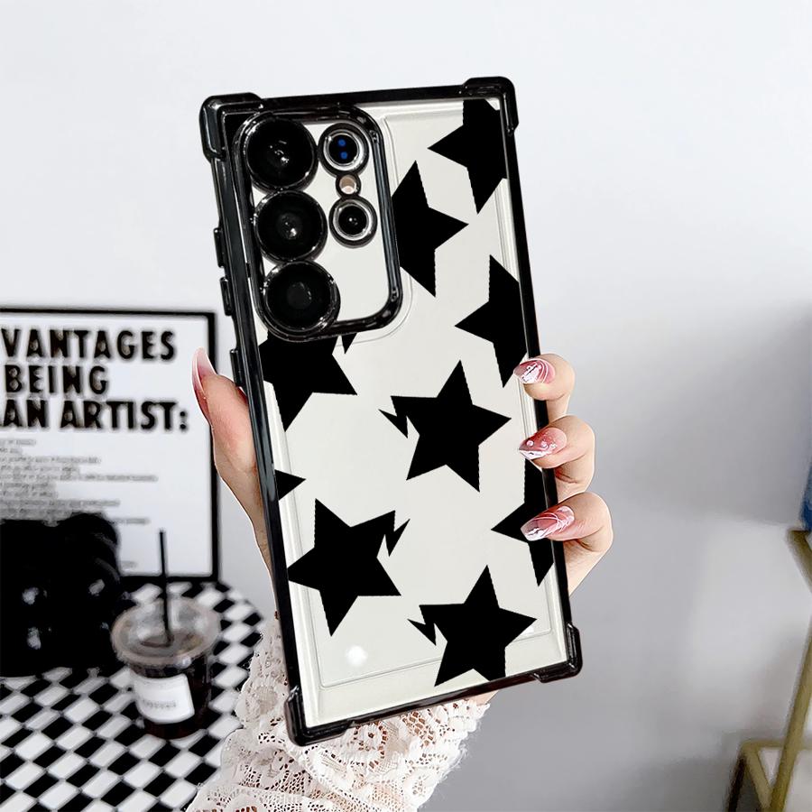 

Phone Cover Case for Samsung Galaxy S26 S20 FE S23 S24 S21 Plus S25 Edge S22 Ultra Black White Stars Lichee Pattern Galaxy S24 FE