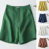 Women Summer Shorts Pocket Breathable Solid Color Straight Knee Length Daily Wear Loose High Waist Wide Leg Lady Shorts Female Clothes
