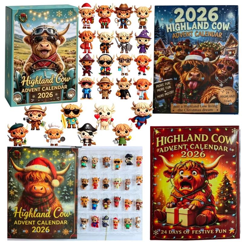 2026 Hochlandrind Adventskalender 24 Tage 3D Weihnachten Countdown Kalender Wiederverwendbar Niedlich Festival Ornamente Set Weihnachtsgeschenk