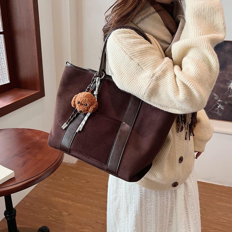 Winter retro suede large-capacity bag women's 2025 new fashion tote bag simple portable commuter bag