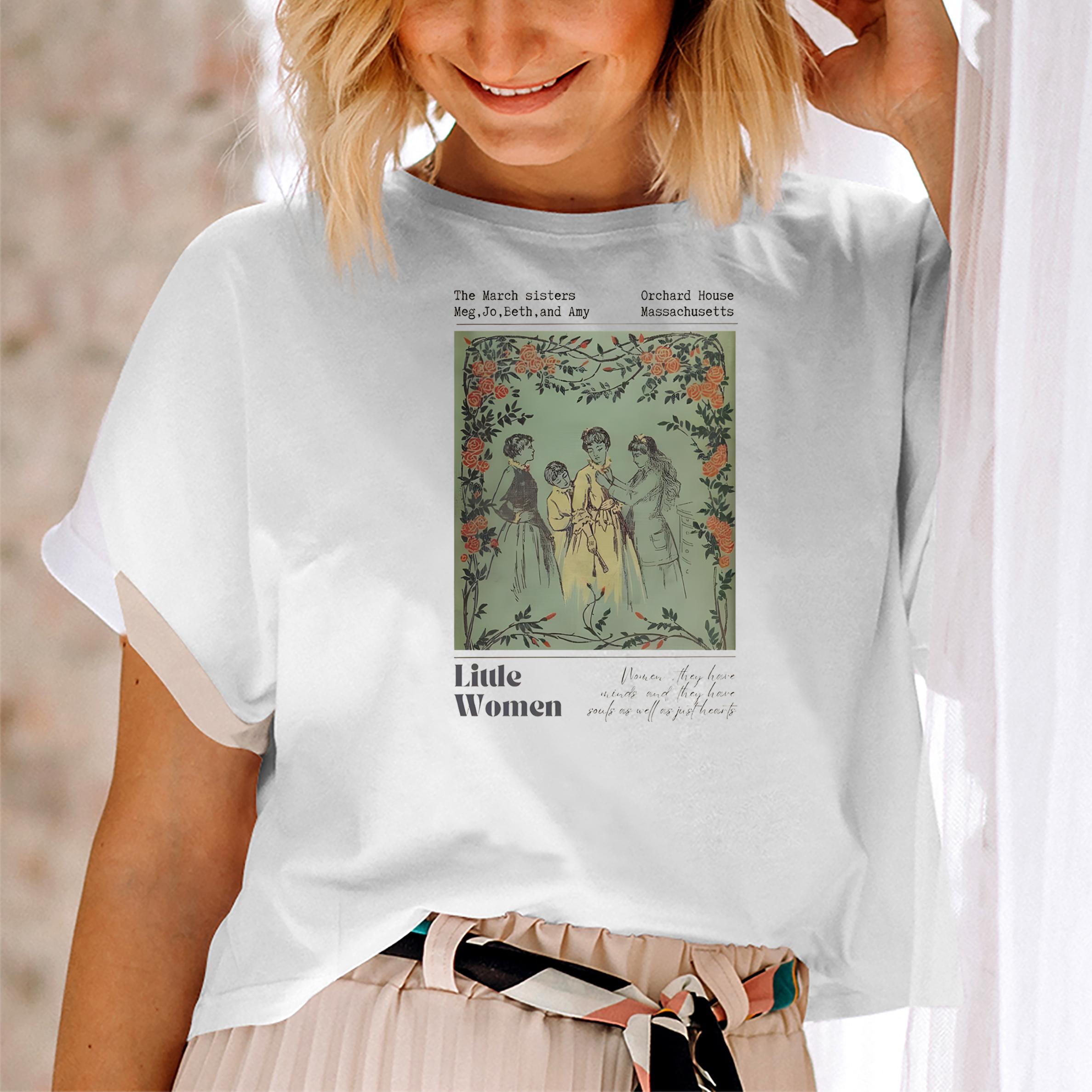 

ZX TEE Маленькие женщины Джо Марч Полевой цветок Футболка Футболка с прессованными цветами Лайт Академия Книжный мерч Феминизм Футболка Коттеджкор Футболка 4XL