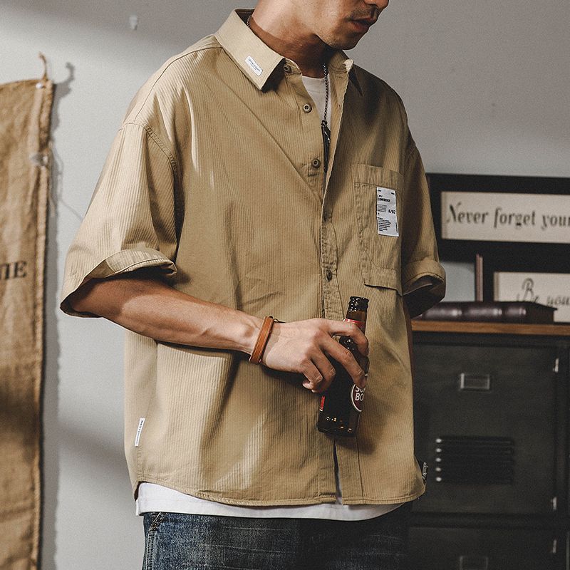 American Casual Work Shirt Men Short-sleeved Summer Trendy Japanese Half-sleeved Cardigan Loose Jacket