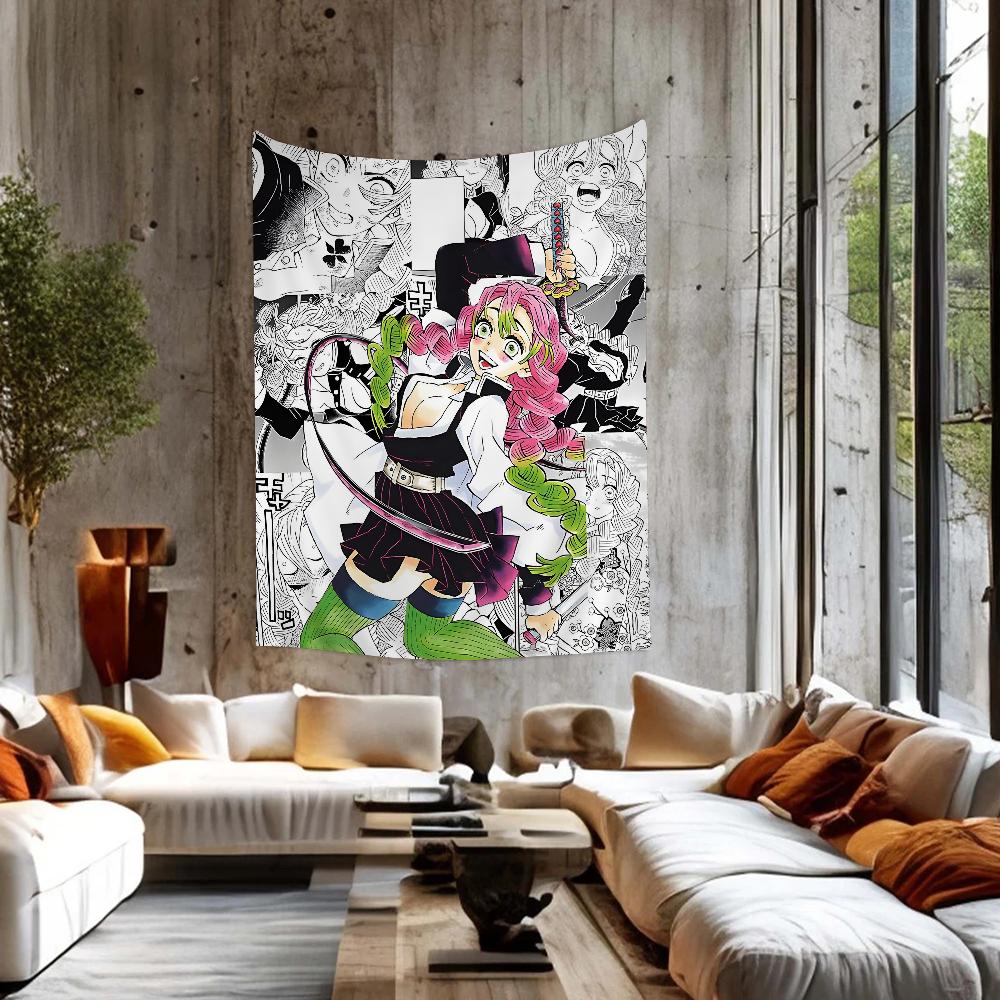 Kanroji Mitsuri Demon Slayer Tapestry Anime Hippie Flower Wall Carpets Dorm Decor Wall Hanging Home Decor for Dorm Room