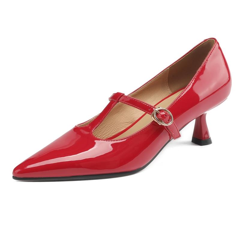

Модные туфли-лодочки из натуральной кожи на среднем каблуке, женские, черные, телесного, красного цвета, на низком каблуке, для офиса, свадьбы, на платье, большой размер 45 40 красный