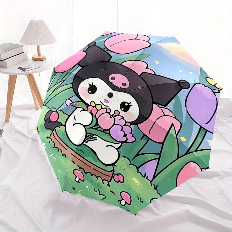 Kuromi,Spring Garden Automatic Folding Umbrella-Simple 8-Rib Design, Bright Cartoon Pattern, Durable Iron Frame, Suitable For Travel, Outdoo