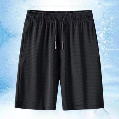Pantaloncini Sportivi da Uomo Larghi Seta Ghiaccio Asciugatura Rapida Gamba Larga Dritta Coulisse Vita Elastica Pieghettati Tinta Unita Allenamento Palestra Jogging Pantaloni da Sudore Lunghezza Ginocchio