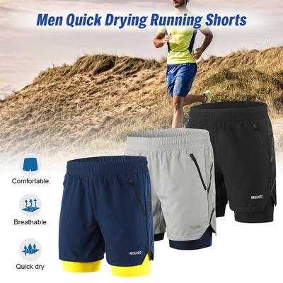 2-in-1-Laufshorts für Herren, schnell trocknend, atmungsaktiv, für aktives Training