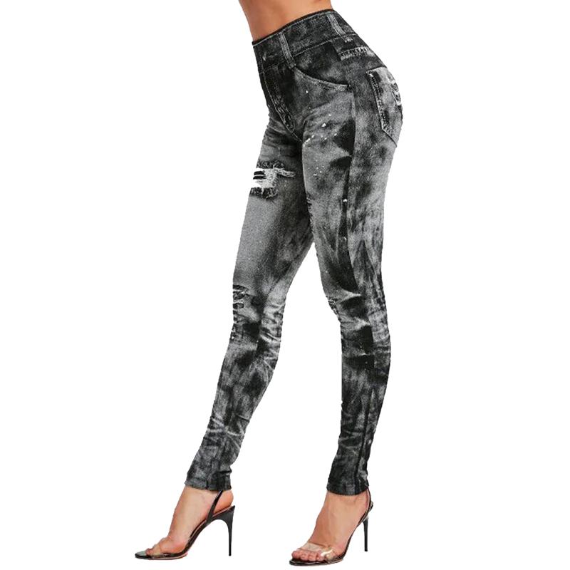 Collant sui fianchi da donna Pantaloni a matita Jeans imitazione Jeans leggings slim elasticizzati alla moda