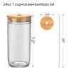 24oz Mason Jar Glass Cup Wide Mouth Drinking Glasses Smoothie Cups with Bamboo Lids & Straws Iced Coffee Cup Travel Tumbler