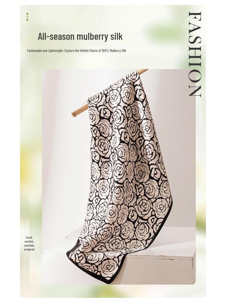 Camellia Print Mulberry Silk Square Scarf - Elegant Luxury Women's Accessory