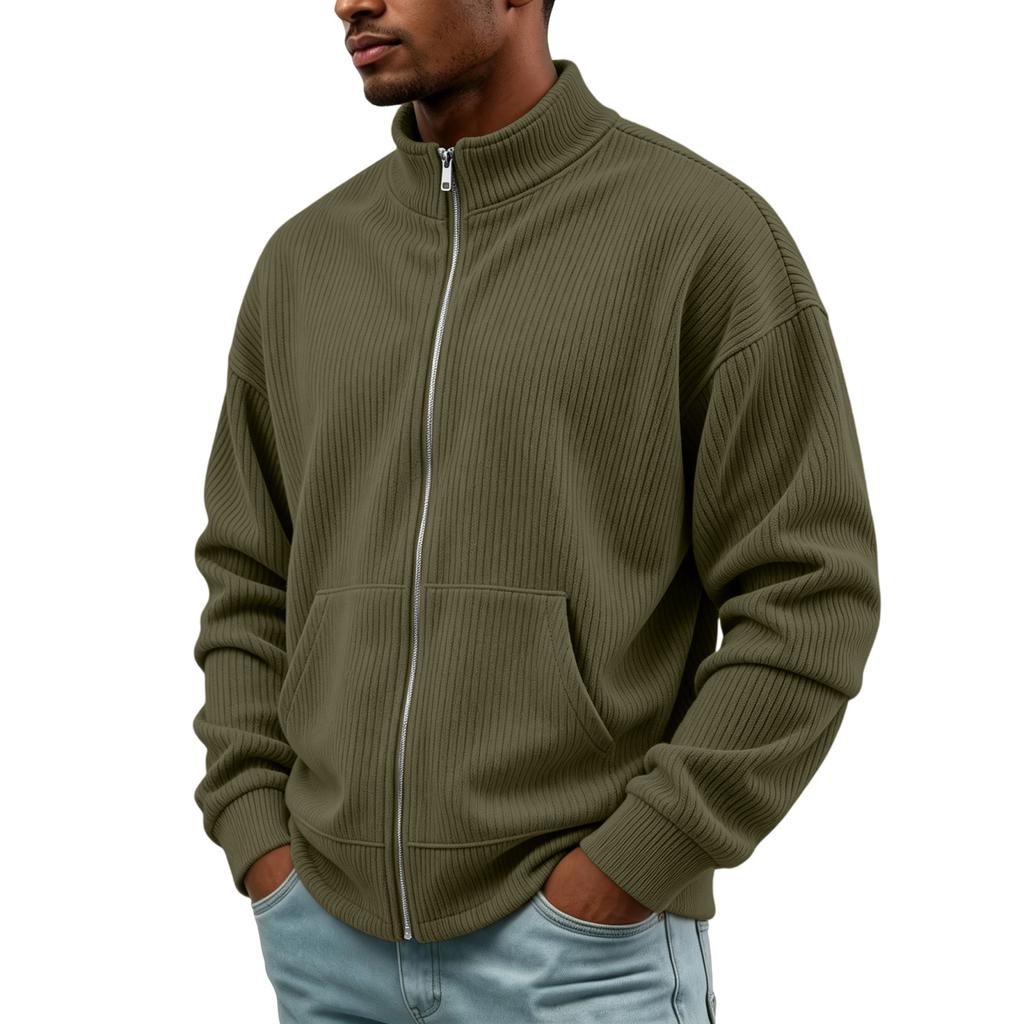 Herren Vintage Cord Reißverschluss Strickjacke Lässig Langarm Herbst Mode Pullover Jacke