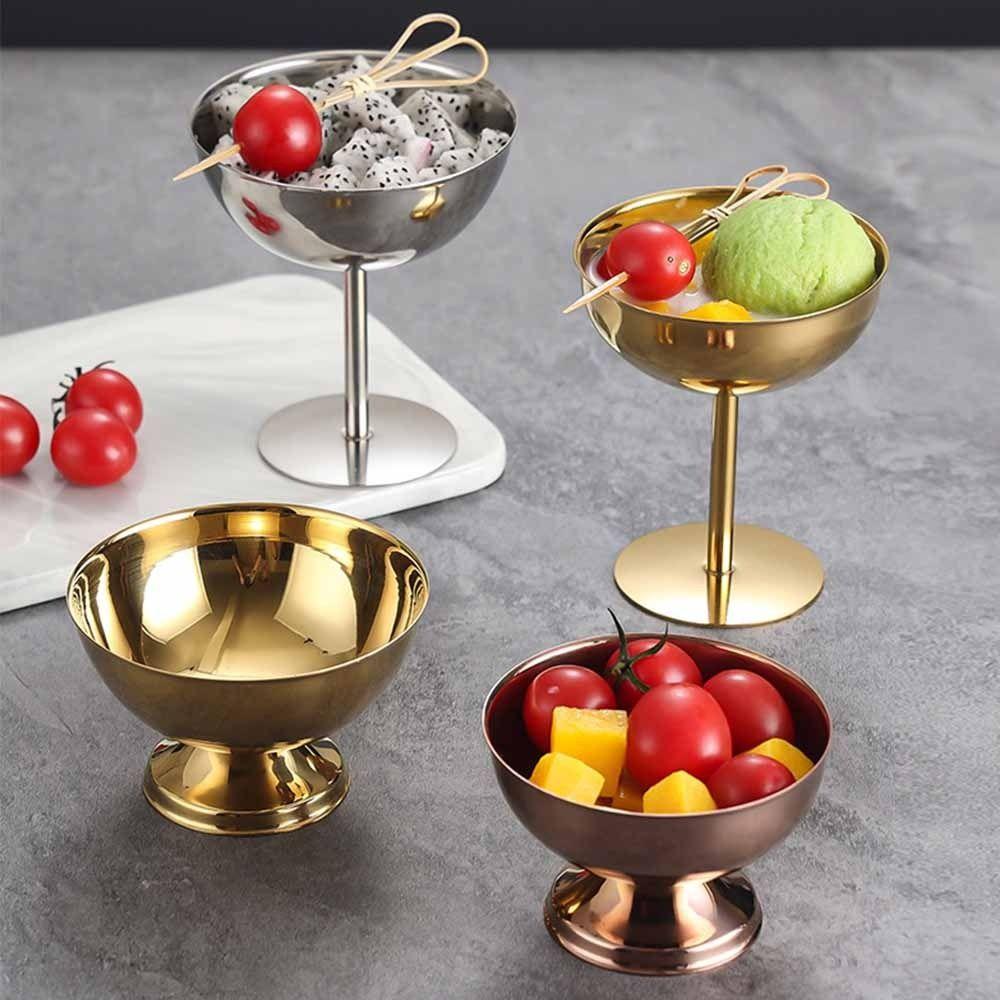 Food Grade Shorty Salad Bowl Stainless Steel Stemmed Fruit Plate  Bar Tableware