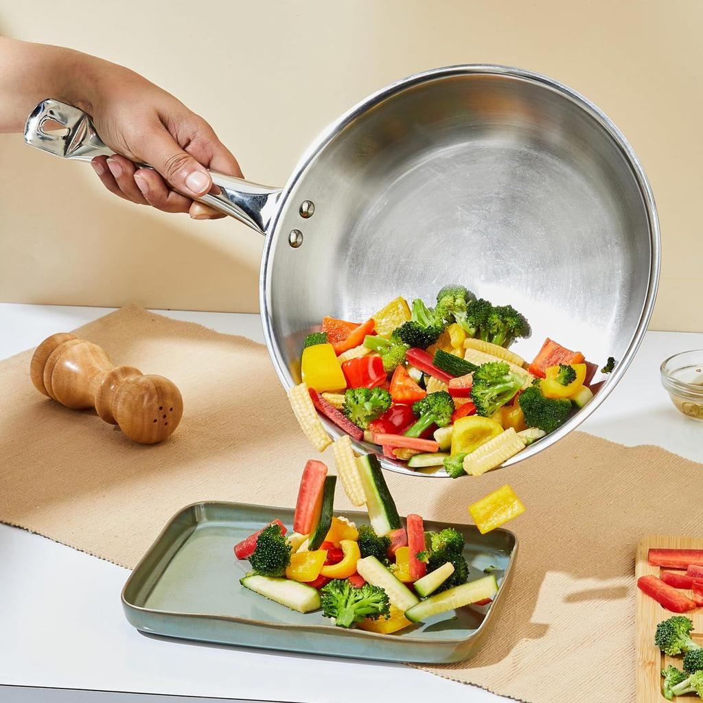 Triply Frying Pan | Induction and Gas Stove Compatible | Three-Layer Durable Construction | Uniform Heating