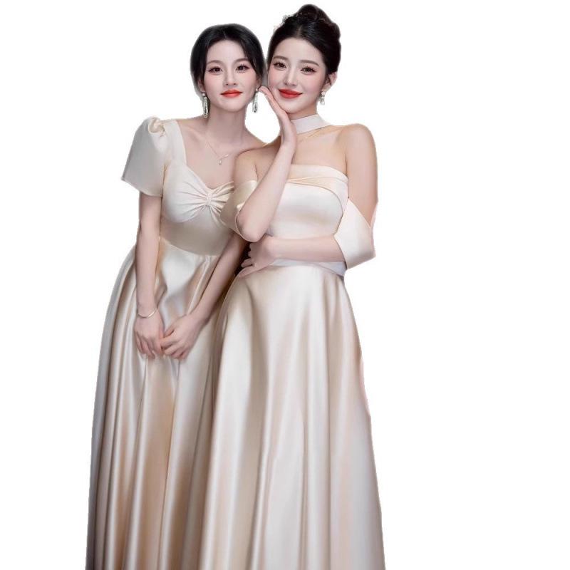 Champagne Satin Bridesmaid Dress - 2025 Autumn/Winter Collection, Versatile High-End Evening Gown for Women