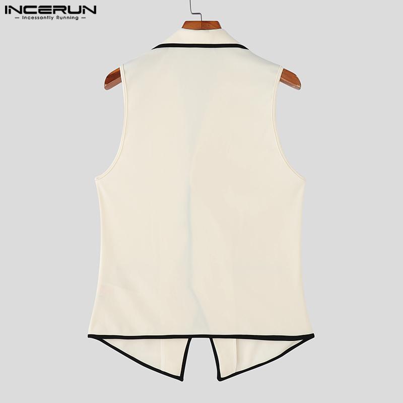INCERUN Men Notched Lapel Sleeveless Irregular Stitching Casual Thin Vest Waistcoat