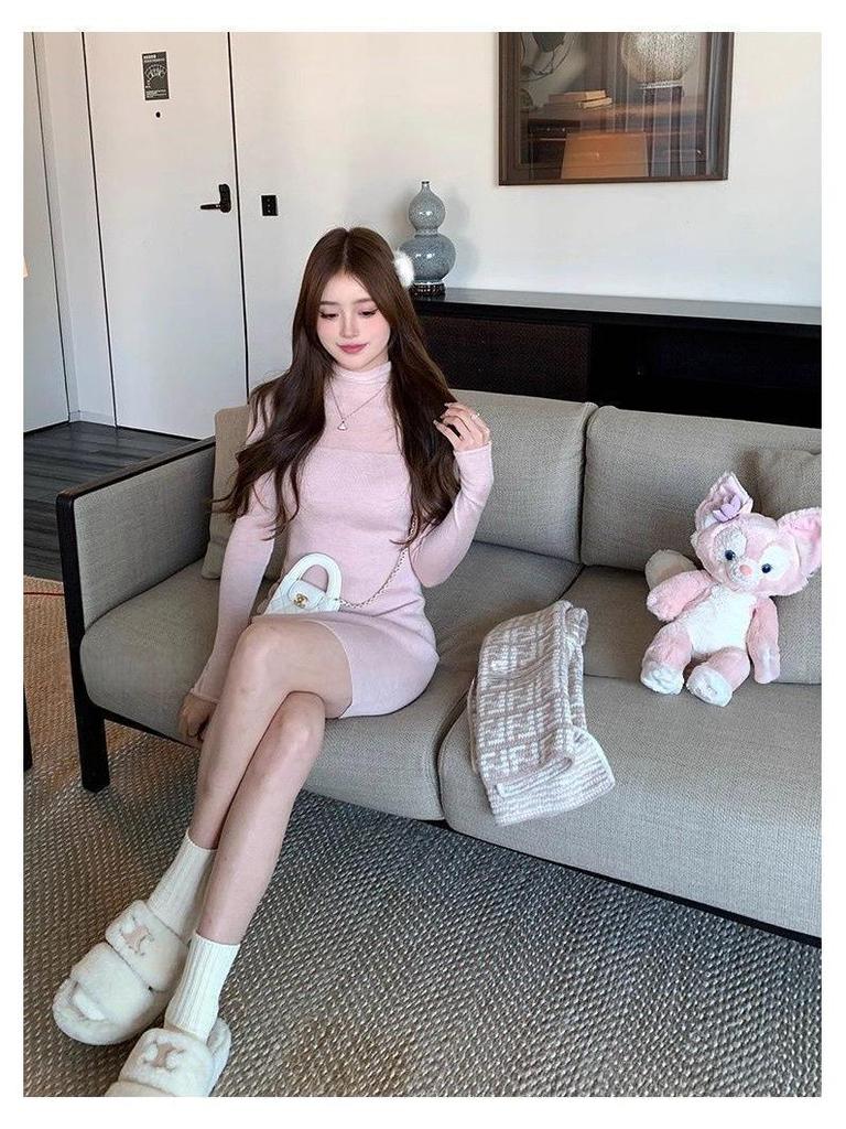 Autumn & Winter Glam Knit High-Neck Slim Fit Bodycon Mini Dress