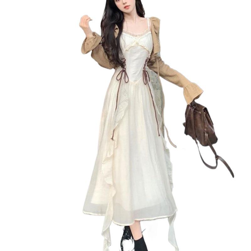 2026 Summer Chinese Style Qipao Ruffle Blouse & Camisole Dress Two-Piece Set for Women