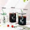 With Lid and Straw Transparent Glass Cup Square Water Cup Stylish Coffee Cup  Home Bar