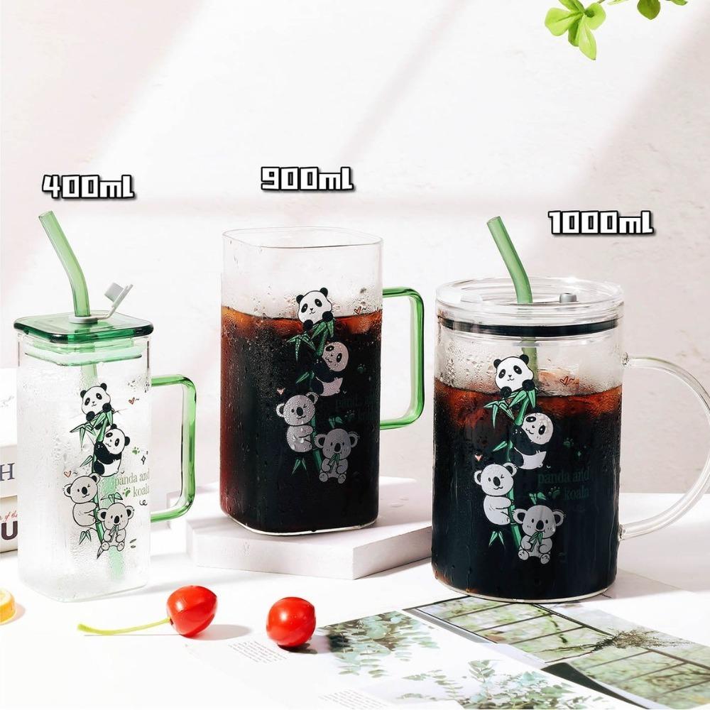 With Lid and Straw Transparent Glass Cup Square Water Cup Stylish Coffee Cup  Home Bar