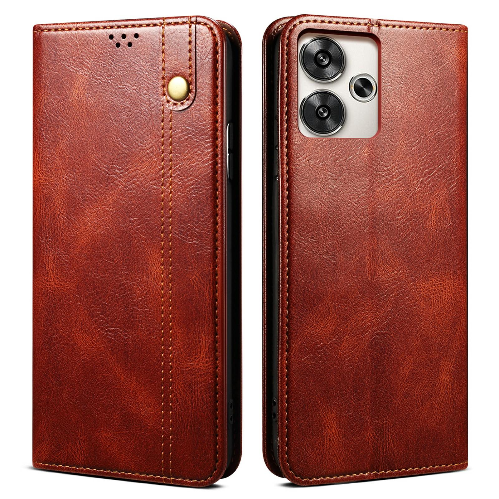 

For Xiaomi Redmi 13 5G/13 4G/Note 13R 5G/Poco M6 4G Case Crazy Horse Texture PU Leather Stand Phone Cover Brown