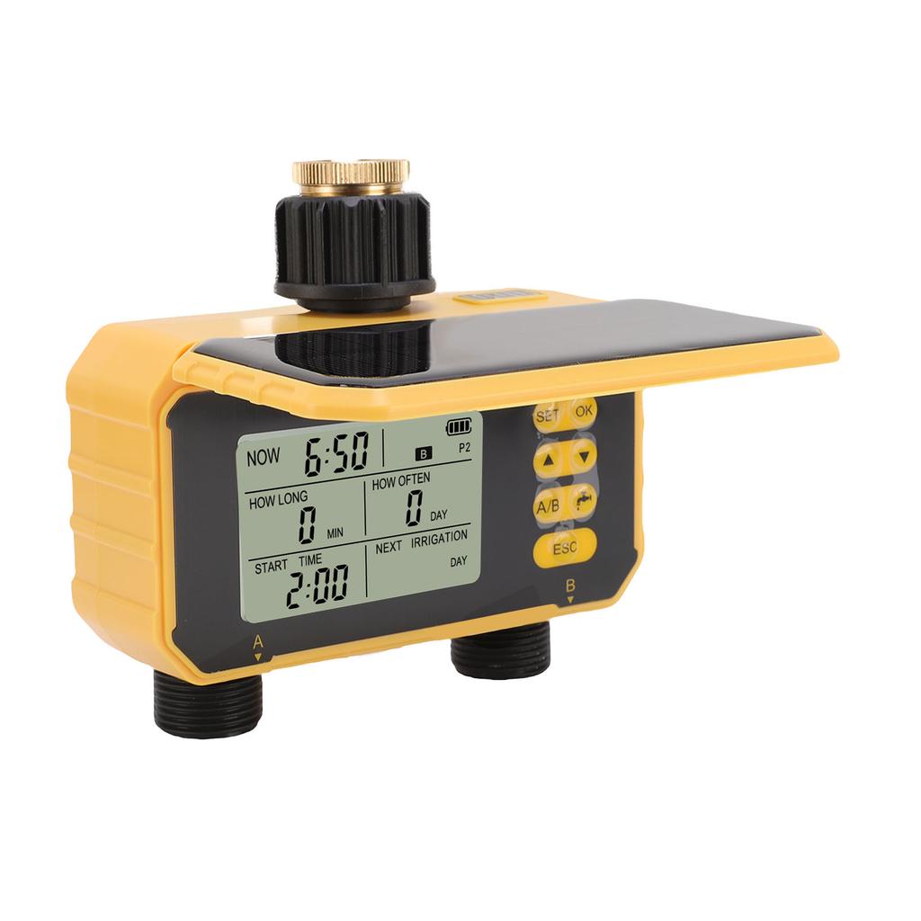 Water Timer Automatic Solar Rechargeable 2 Outlets Hose Timer for Villa Gardens Balcony Greenery