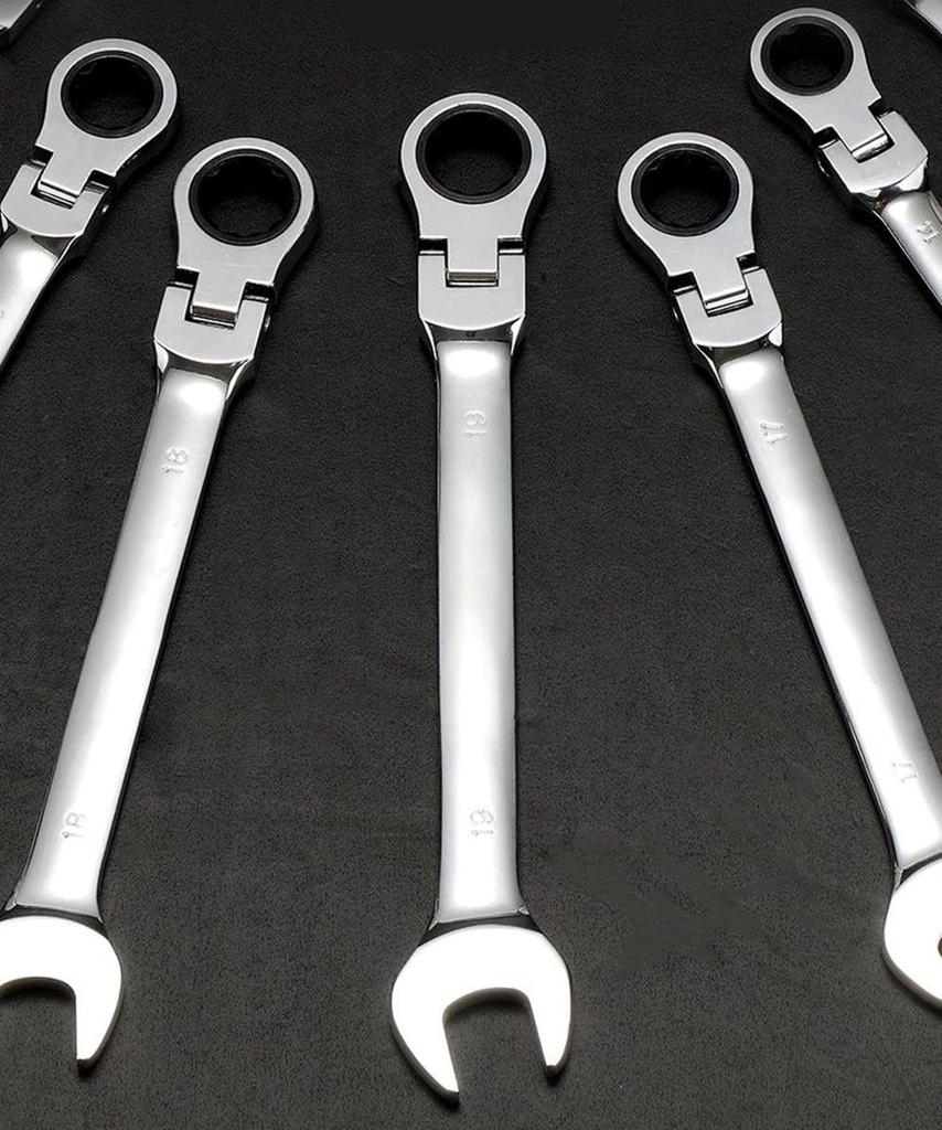 FLZOSPER Flex Ratchet Wrench Ratchet Combination Wrench Perfect for and Mirror Includes Storage Adjustable Angle Set, 72-Gear Set, 6-19mm, 14-Piece