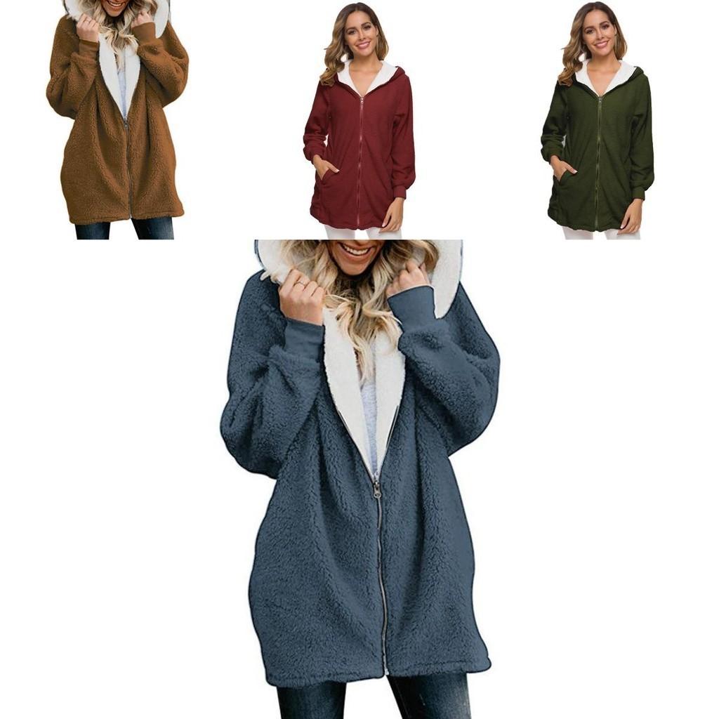 Cozy Women Ladies Warm Teddy Bear Fluffy Coat Hooded Faux Fleece Jacket Outwear For Ultimate Comfort