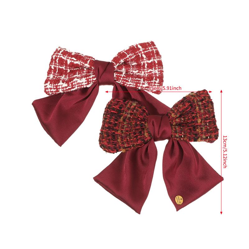 Red Plaid Bow Ribbon Hairpin Ladies Sweet Temperament Hair Clip New Year Party Princess Headdress Fashion Hair Accessories Gifts