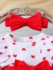 Romper-Set mit rotem Herzmuster und langen Ärmeln für Mädchen