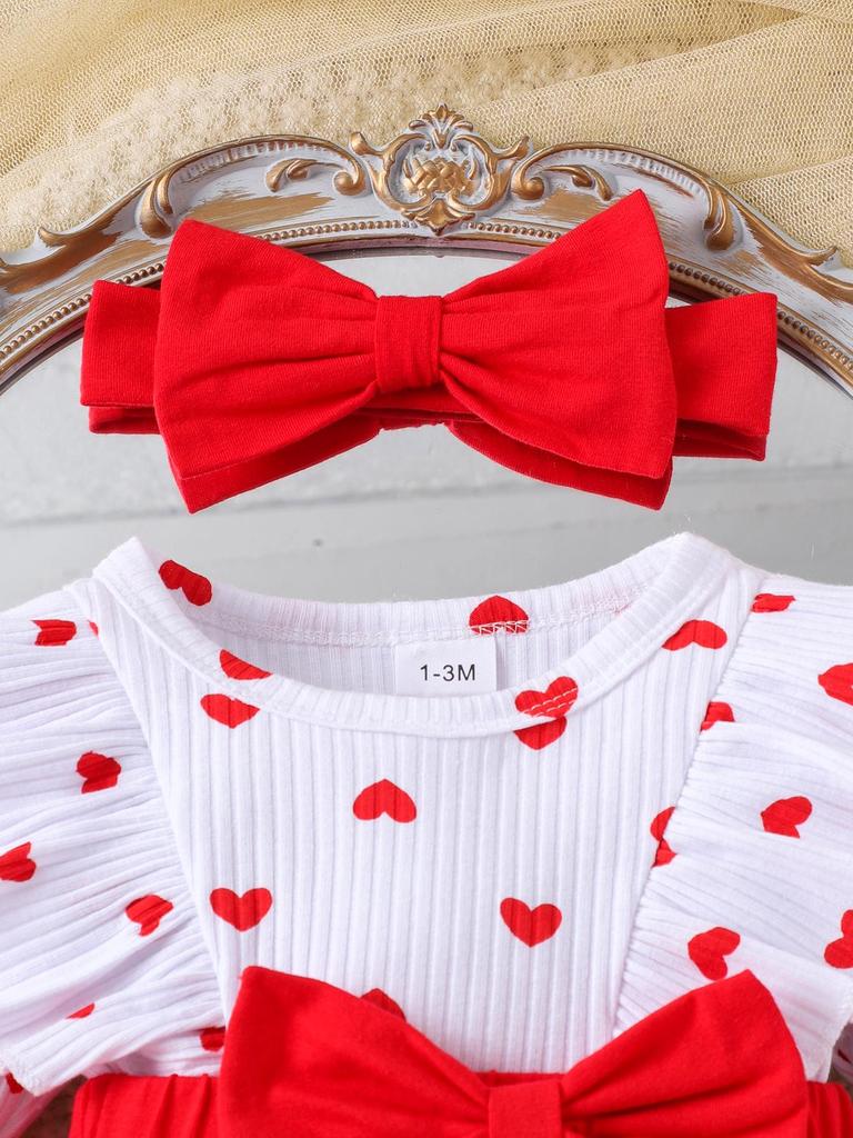 Romper-Set mit rotem Herzmuster und langen Ärmeln für Mädchen