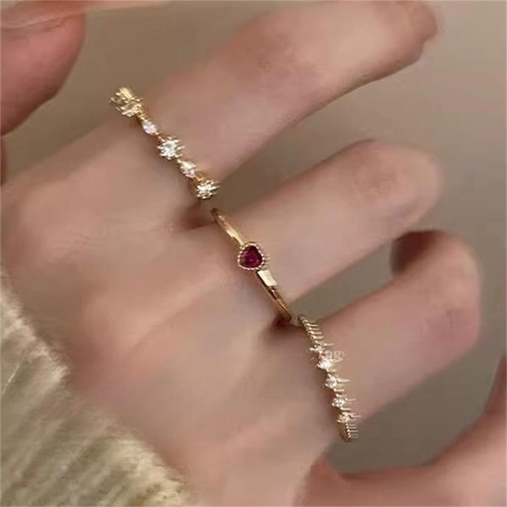 Exquisite Love Zircon Ring Ins Niche Design Temperament Sweet Index Finger Ring High Sense Open Ring Tide